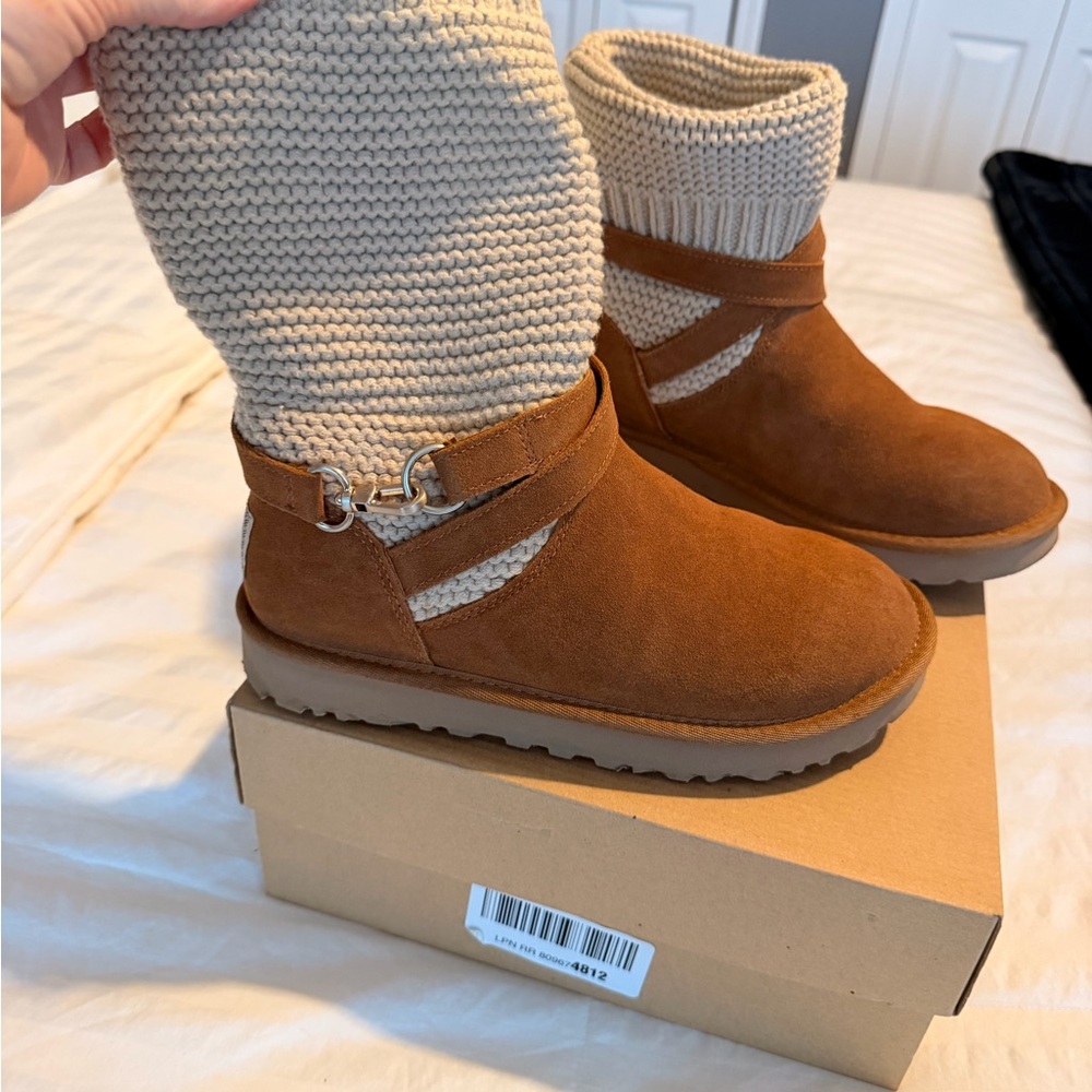 UGG Tan Suede Knit Boots